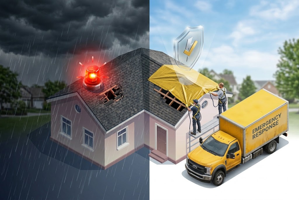 Emergency roof repair — storm damage and rapid response contractor